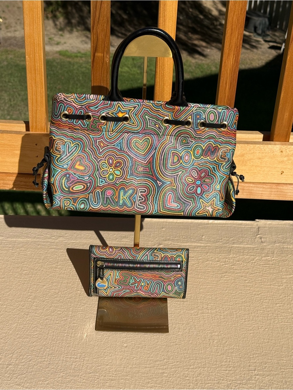 Rare Vintage Dooney & Bourke Rainbow Graffiti Doodle Bag & Wallet Bundle - Picture 2 of 14